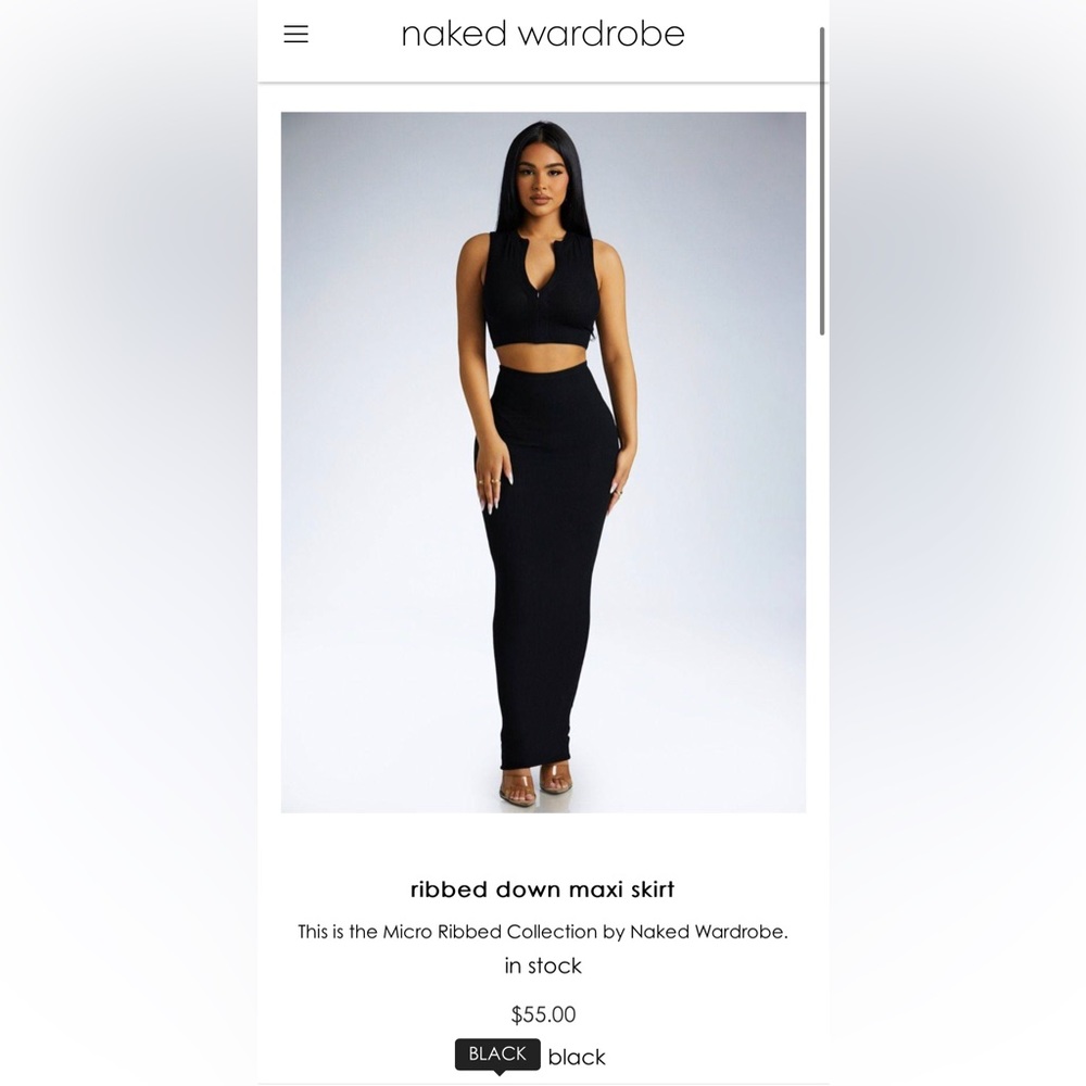 New with tags!! Naked Wardrobe Ribbed Down Maxo Skirt - Micro ribbed collection
